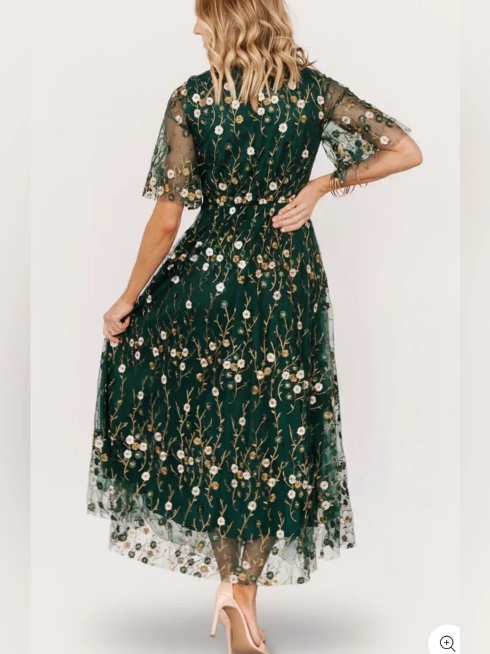 Baltic Born Arabella Embroidered Tulle Maxi Dress Size XL Dark Green and Gold - Picture 6 of 13
